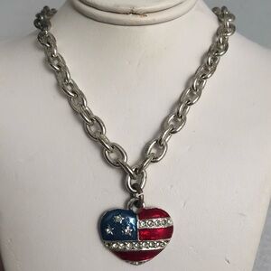 Express American flag heart pendant with nickel chain